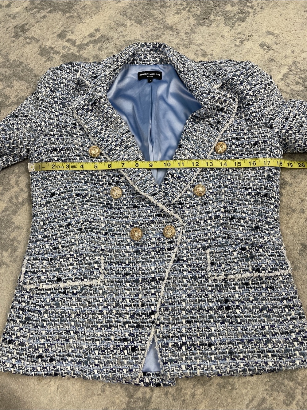 Generation Love Eliza Tweed Blazer Blue Silver Double Breasted Sz S - Picture 7 of 14